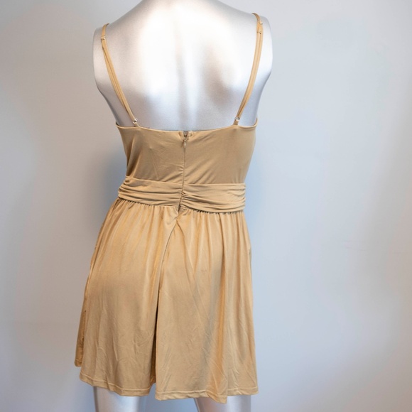 Consigned* Khaki-Gold Mini Keyhole Dress, Sz Small - Picture 2 of 3